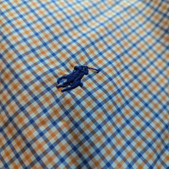Ralph Lauren Shirt Mens Large Orange Blue Plaid Oxford Pony Preppy Long Sleeve - Picture 4 of 6
